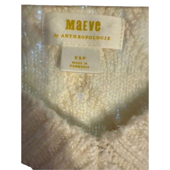 ANTHROPOLOGIE Maeve The Tillie V-Neck Pullover Sweater Sz XS Petite Ivory Chunky - Picture 4 of 11